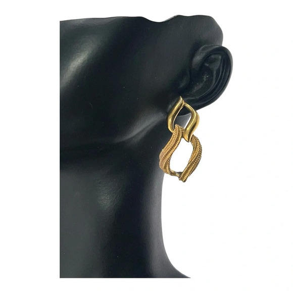 2097. VINTAGE‎ UNSIGNED GOLD TONE POST BACK DANGLE EARRINGS TWO TEXTURE METAL - Picture 3 of 7
